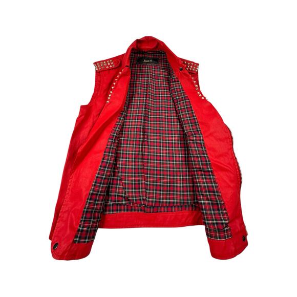 Red Studded Moto Vest Sleeveless Biker Jacket Punk Rocker Style - Picture 7 of 9